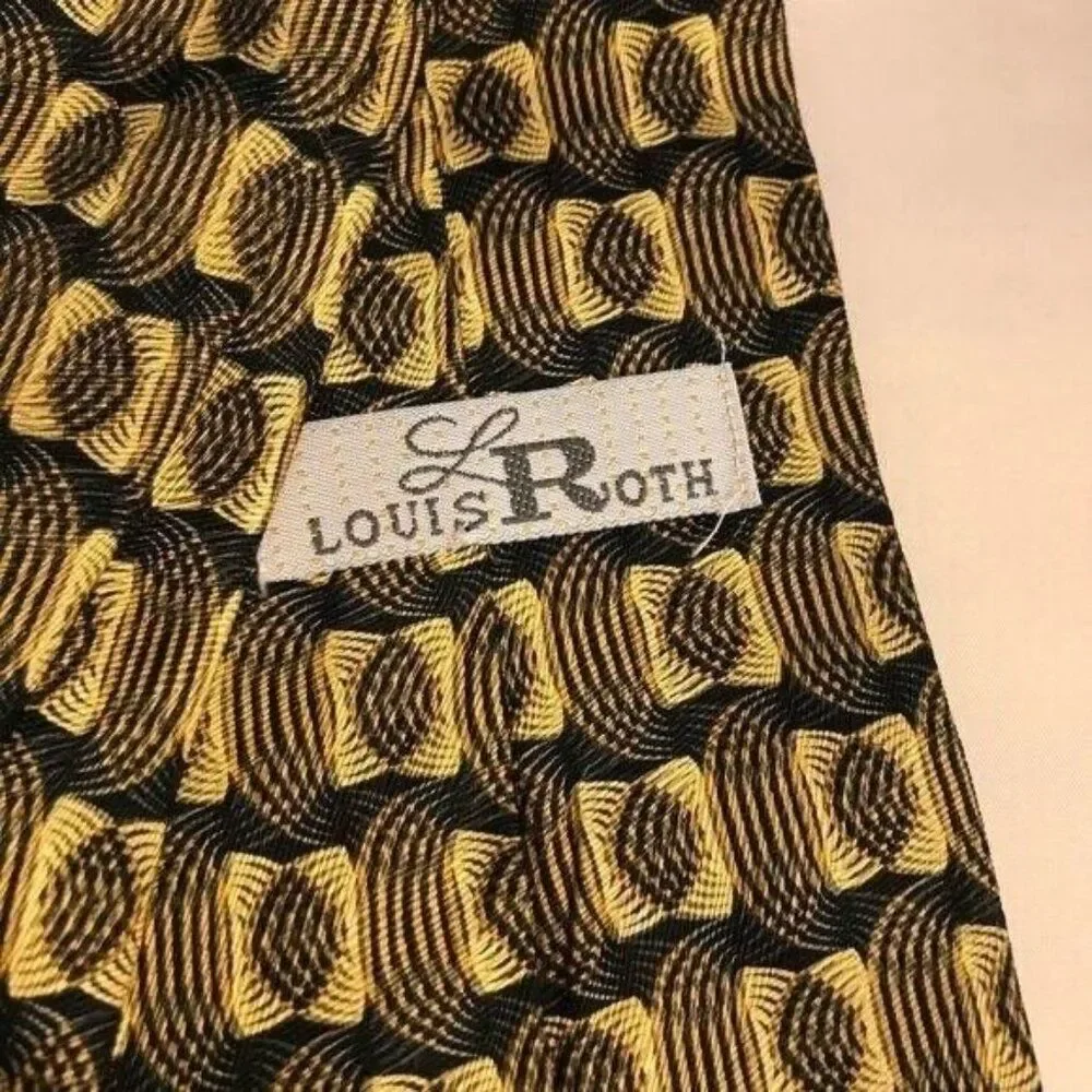 #1206 VTG LOUIS ROTH MEN'S GOLD ON BLACK SILK NECKTIE 58X4